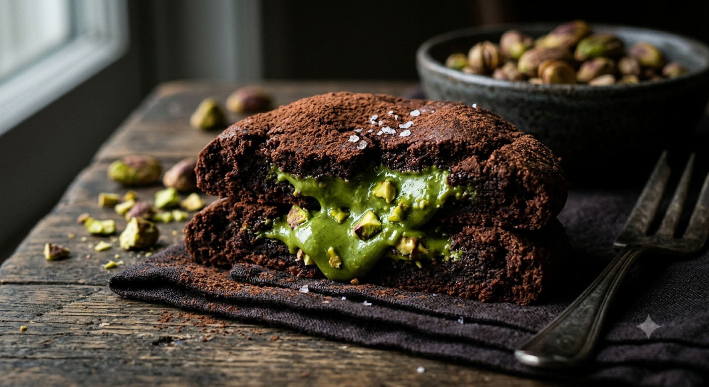 Cocoa Pistachio cookie cross-section