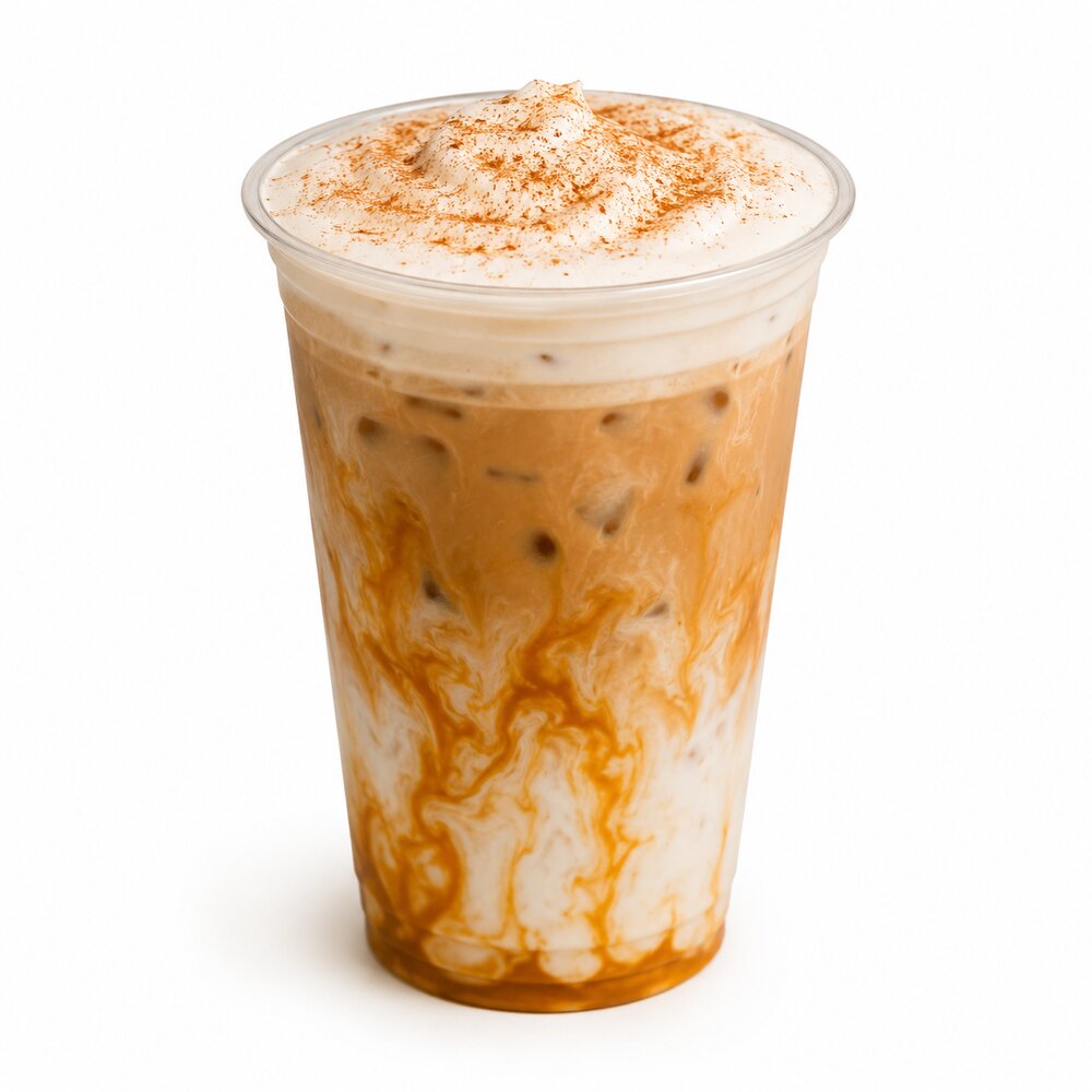 Blissri Pumpkin Cinnamon Roll iced latte with cream cheese cold foam